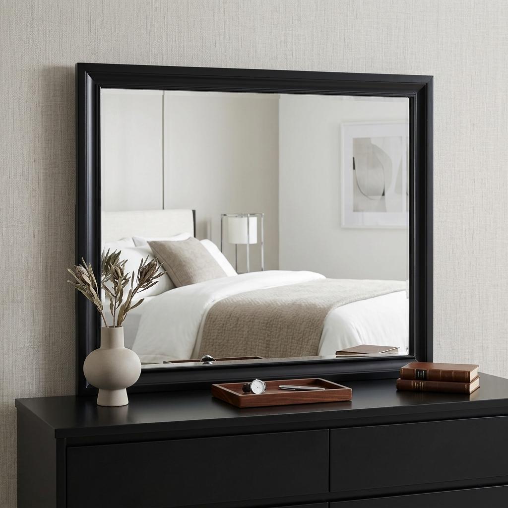 36" Black Wood Dresser Mount Framed Mirror