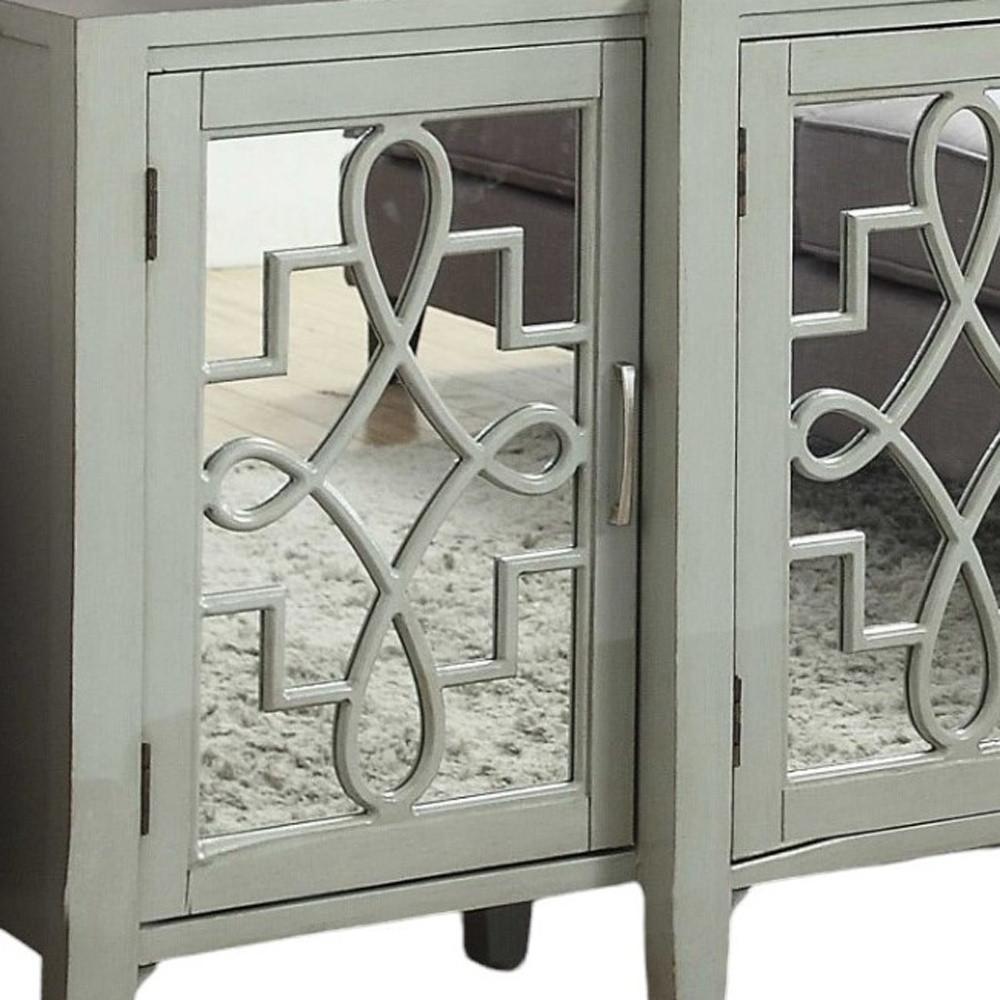 72" Gray and Silver Mirrored Wood and Glass Distressed Solid Console Table