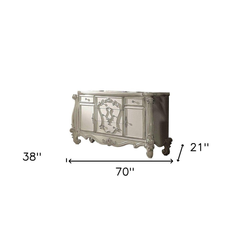71" Solid Wood Five Drawer Dresser