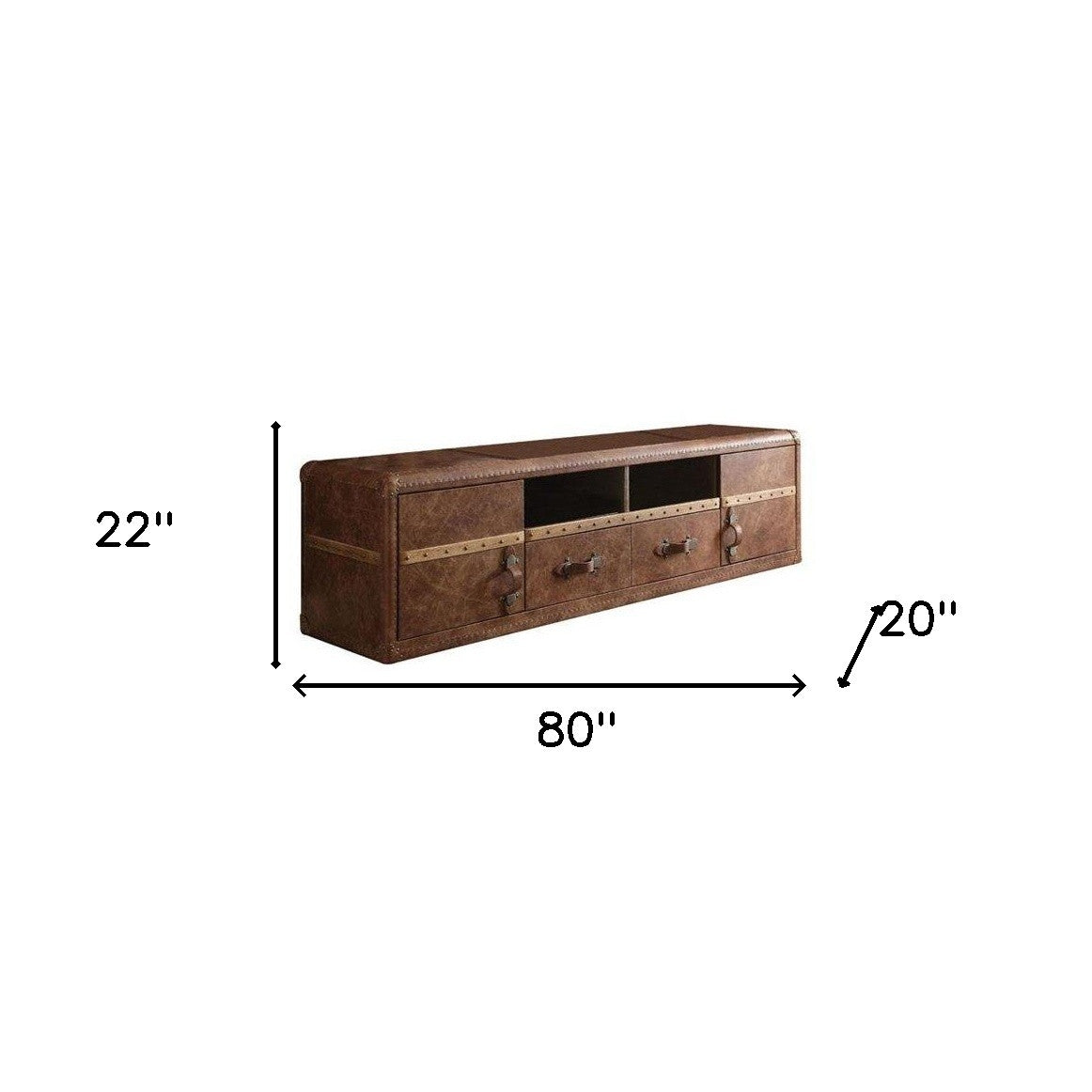 80" Brown Leather Cabinet Enclosed Storage TV Stand