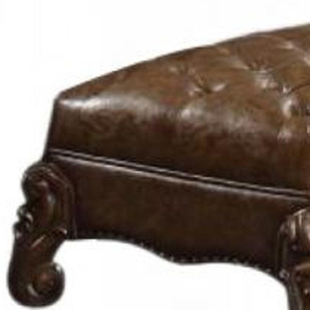 65" Brown Tufted Faux Leather Upholstered Bench