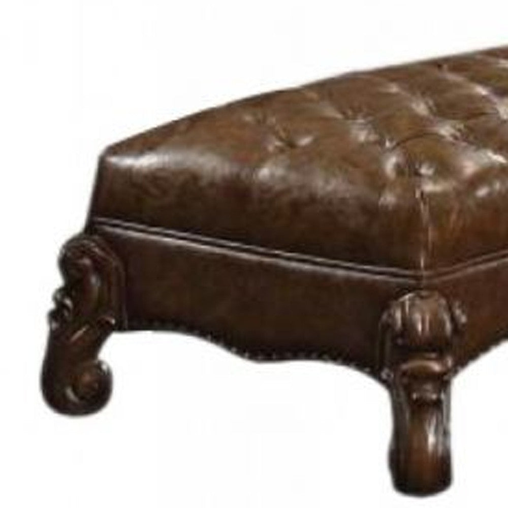 65" Brown Tufted Faux Leather Upholstered Bench