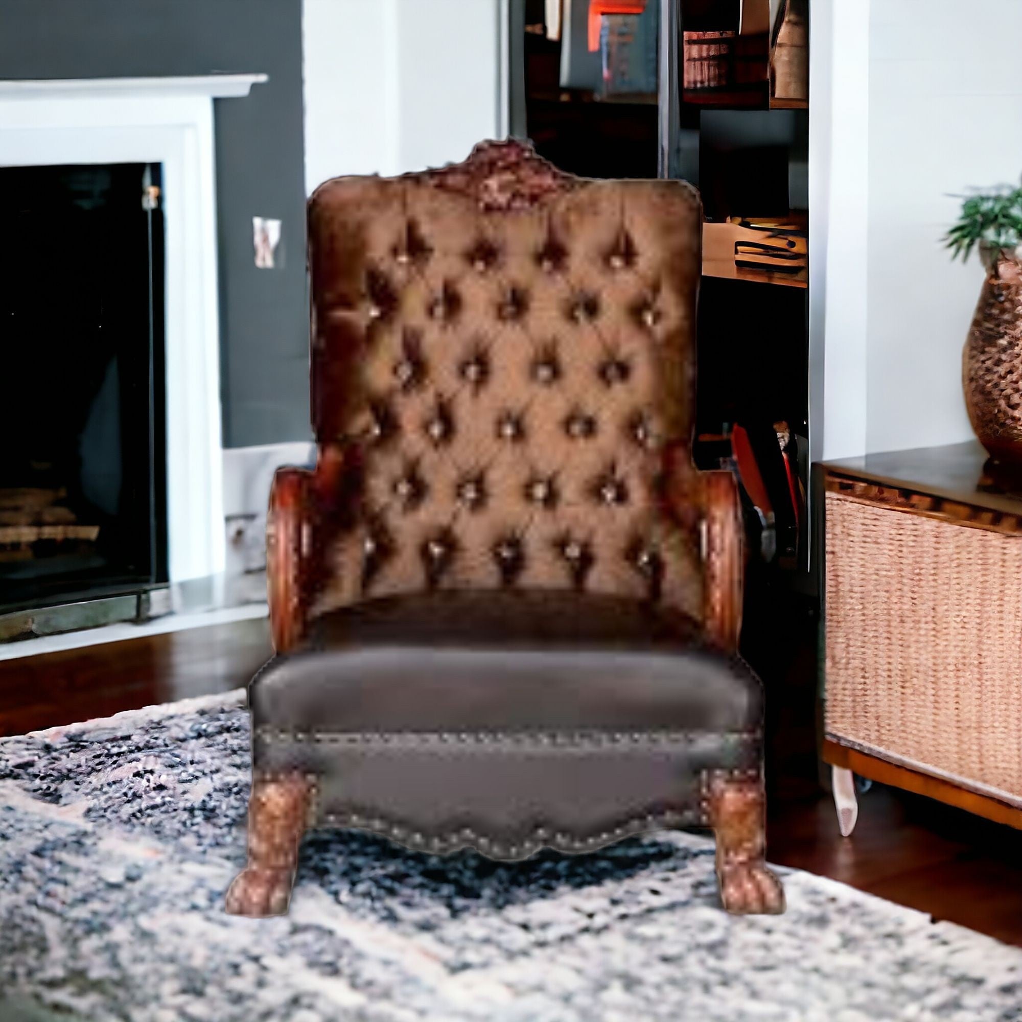 33" Ivory And Pearl Velvet Striped Tufted Chesterfield Chair