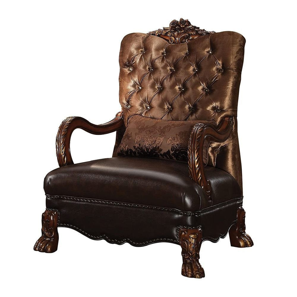 33" Ivory and Pearl Velvet Striped Tufted Wingback Chair And Toss Pillow