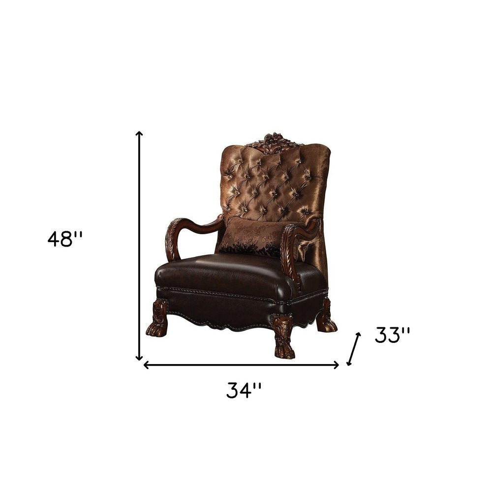 33" Ivory and Pearl Velvet Striped Tufted Wingback Chair And Toss Pillow