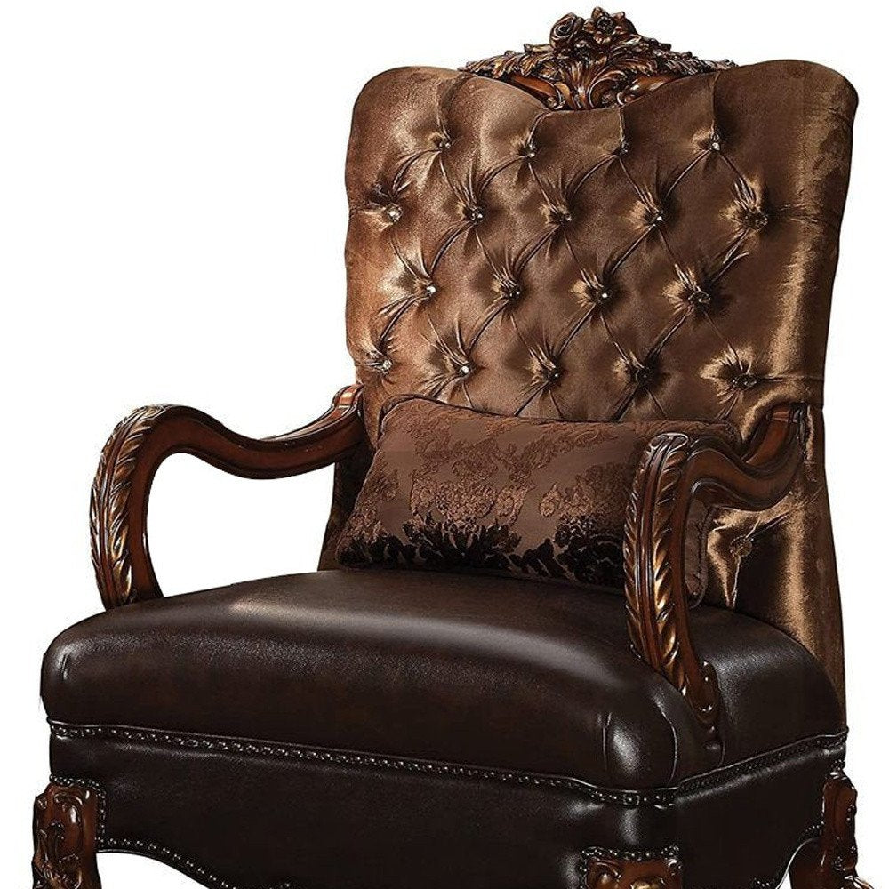 33" Ivory and Pearl Velvet Striped Tufted Wingback Chair And Toss Pillow