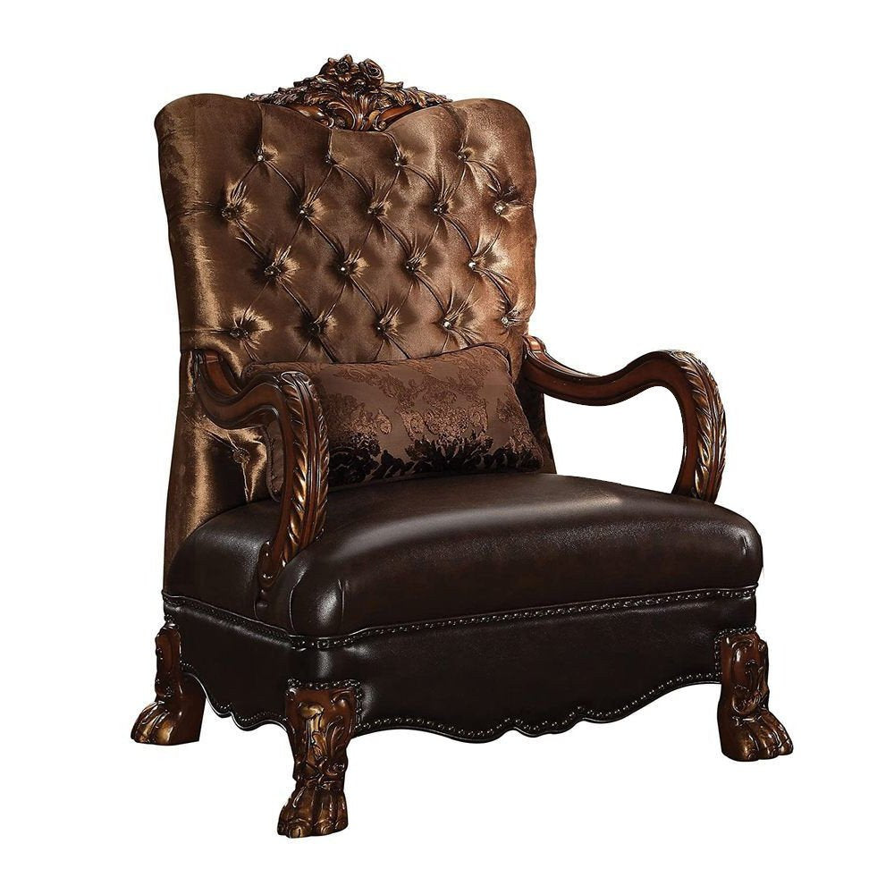 33" Ivory and Pearl Velvet Striped Tufted Wingback Chair And Toss Pillow