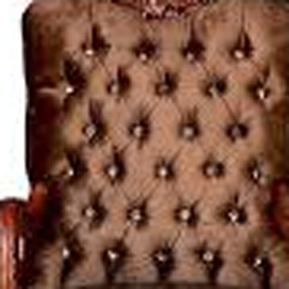 33" Ivory And Pearl Velvet Striped Tufted Chesterfield Chair