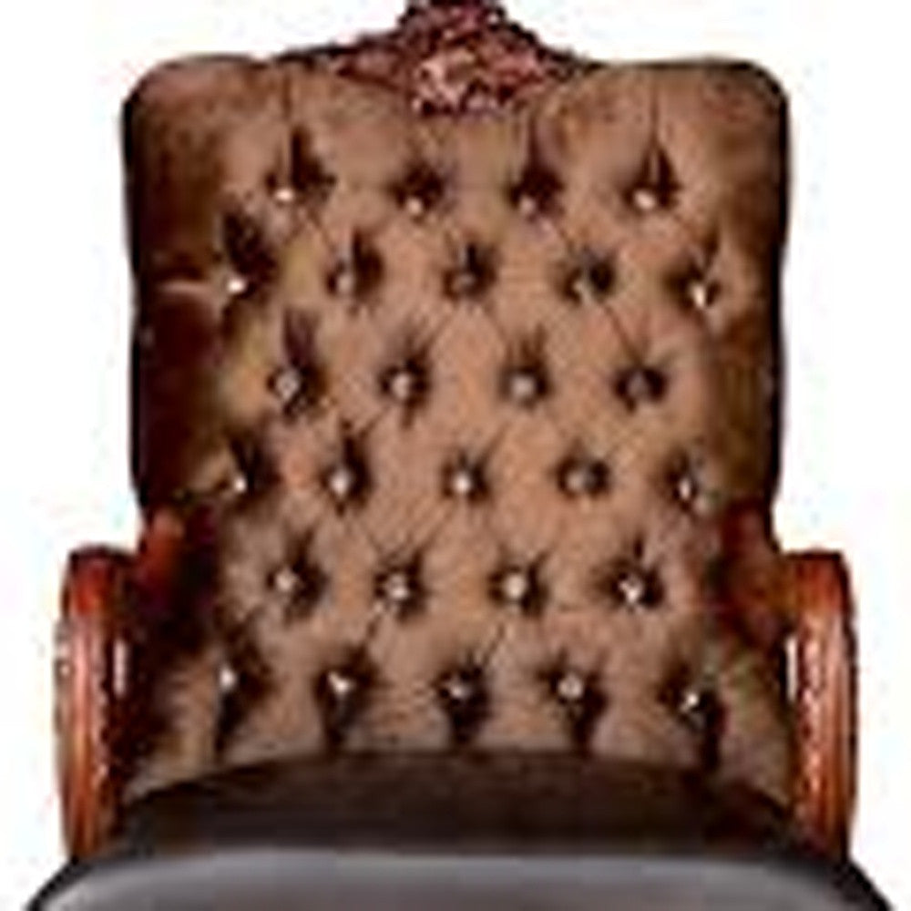 33" Ivory And Pearl Velvet Striped Tufted Chesterfield Chair