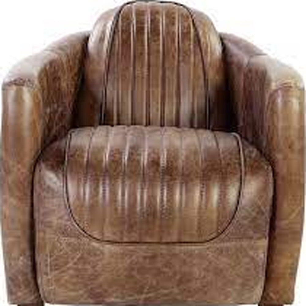 29" Brown Faux Leather Distressed Barrel Chair