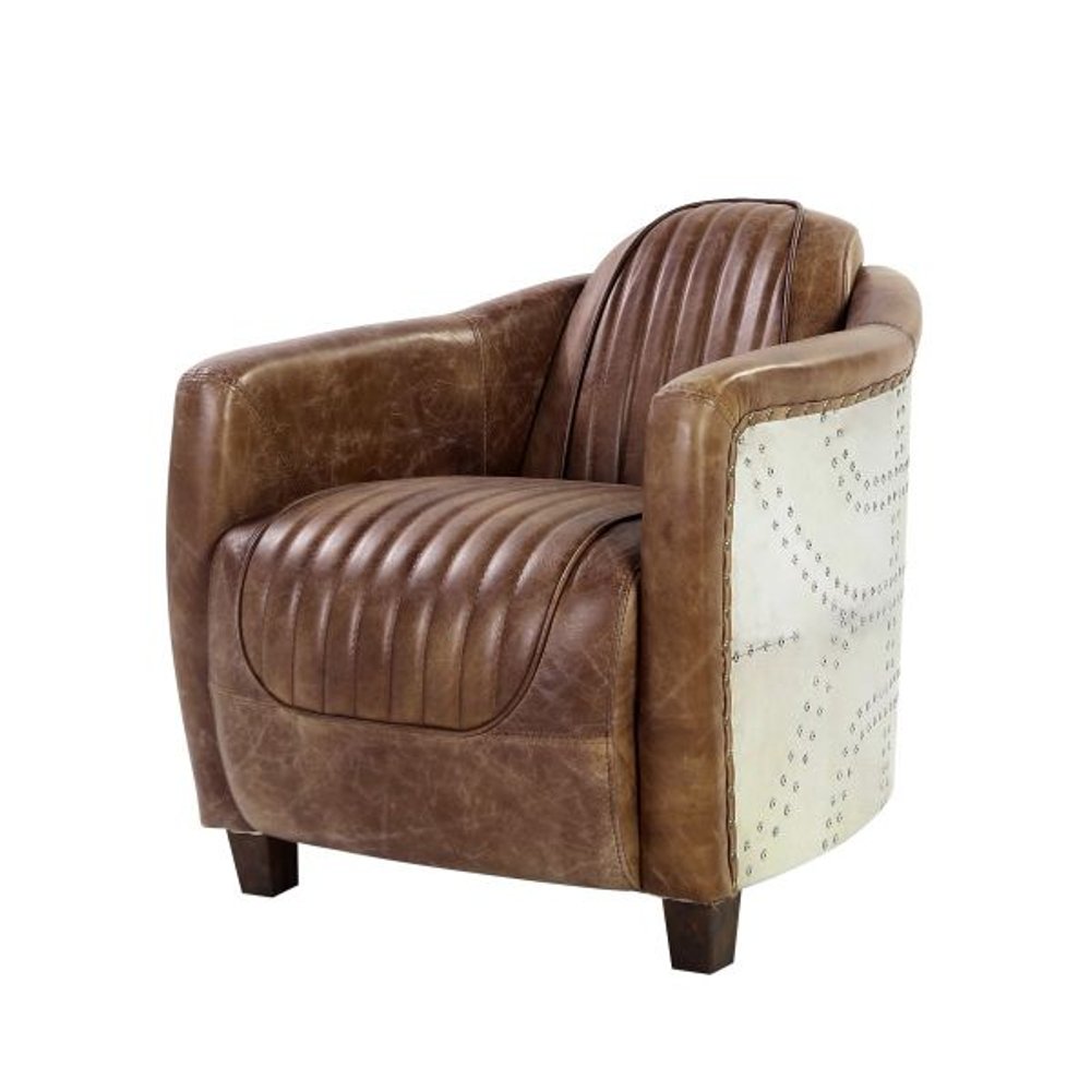 29" Brown Faux Leather Distressed Barrel Chair