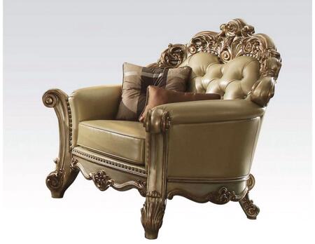 48" Bone And Gold Faux Leather Tufted Chair and a Half And Toss Pillows