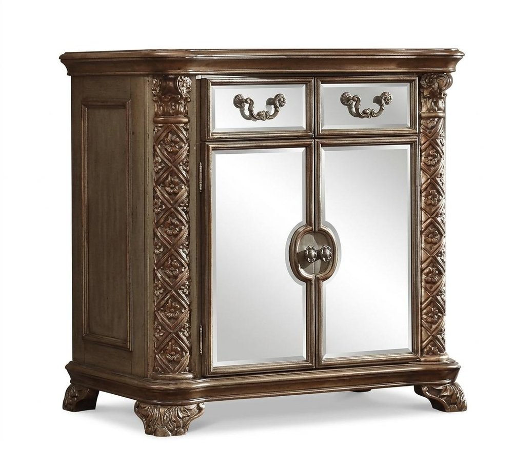 55" Gold Carved Scrollwork Solid Wood Two Drawer Combo Dresser