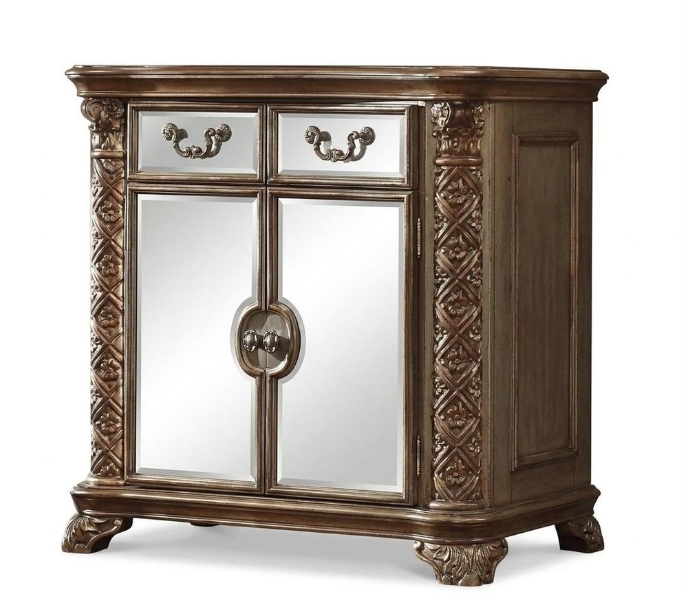 55" Gold Carved Scrollwork Solid Wood Two Drawer Combo Dresser