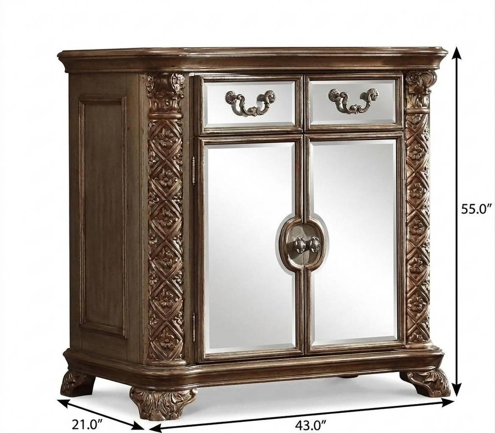 55" Gold Carved Scrollwork Solid Wood Two Drawer Combo Dresser
