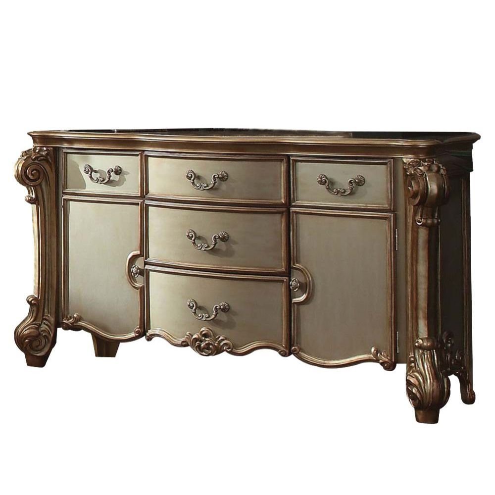 55" Gold Carved Scrollwork Solid Wood Two Drawer Combo Dresser