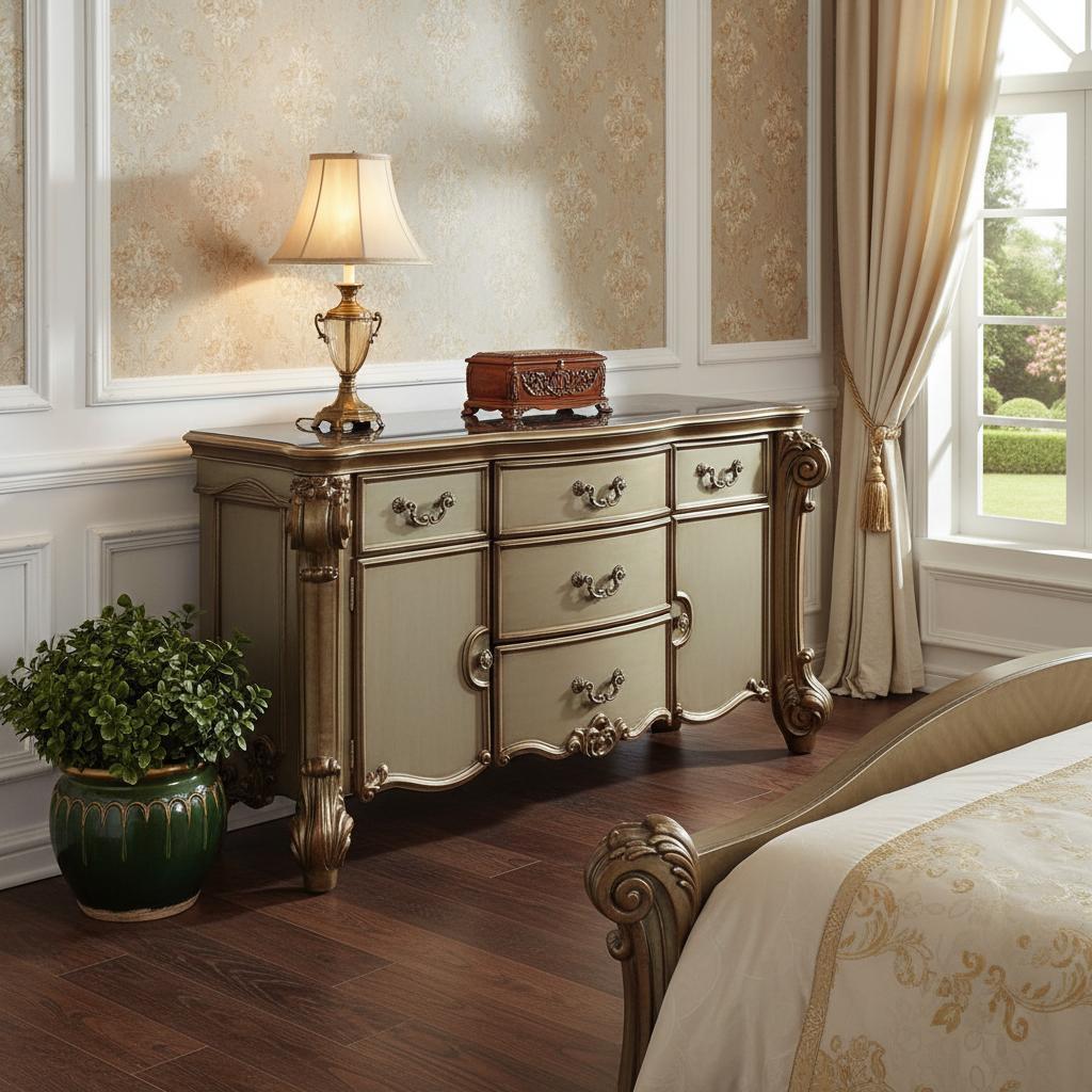 71" Gold Solid Wood Dresser