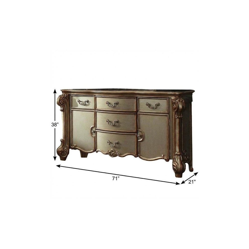 55" Gold Carved Scrollwork Solid Wood Two Drawer Combo Dresser