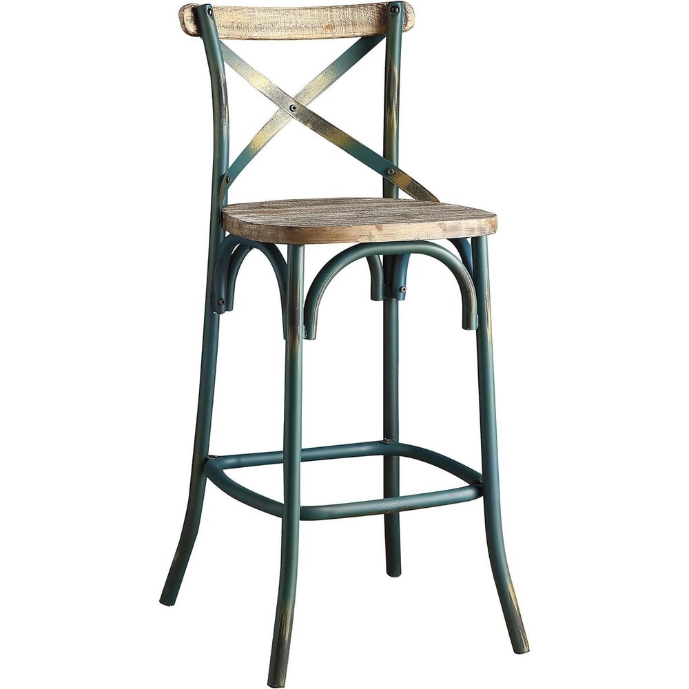 21" Brown And Sky Blue Iron Bar Chair