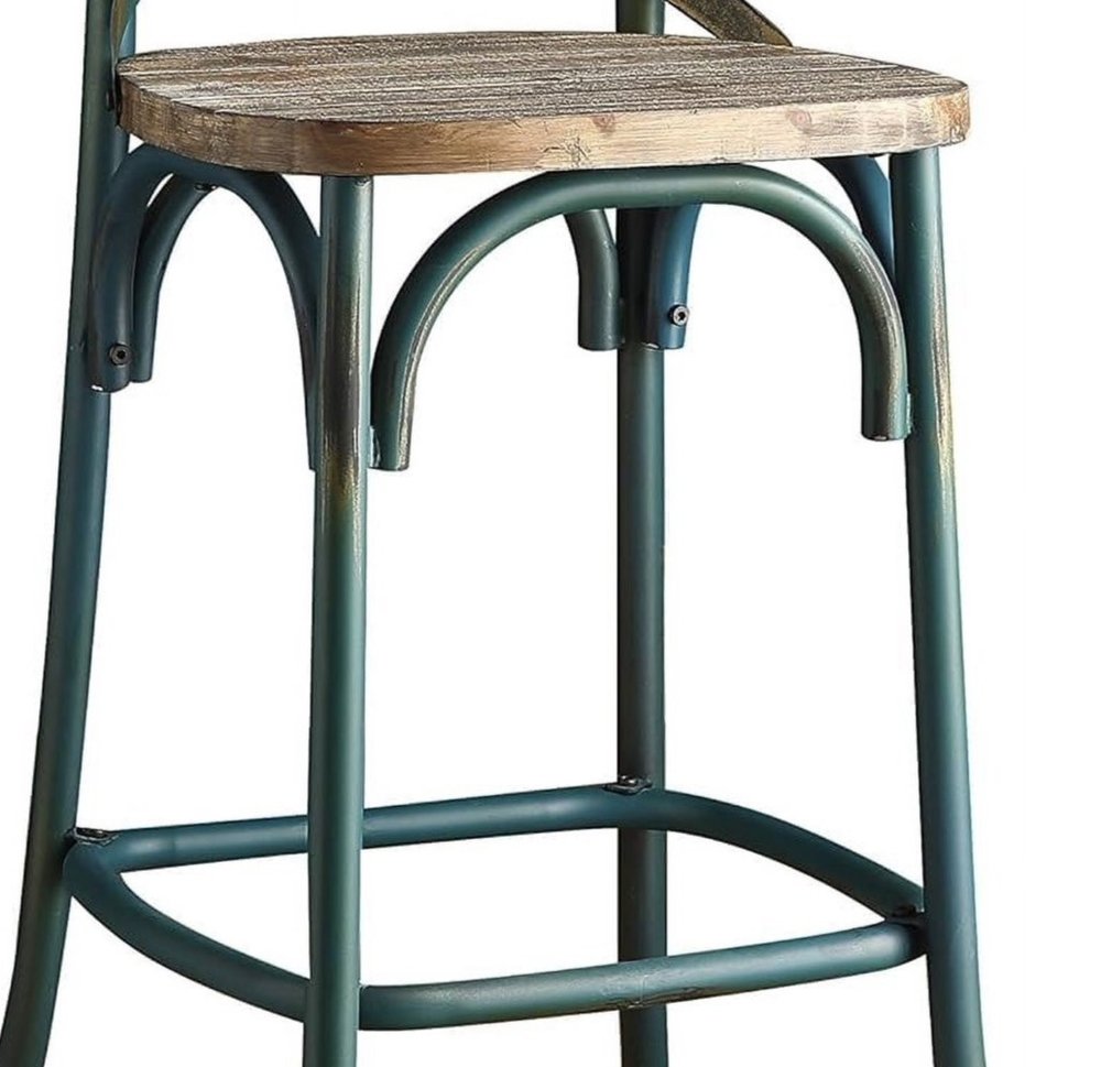 21" Brown And Sky Blue Iron Bar Chair