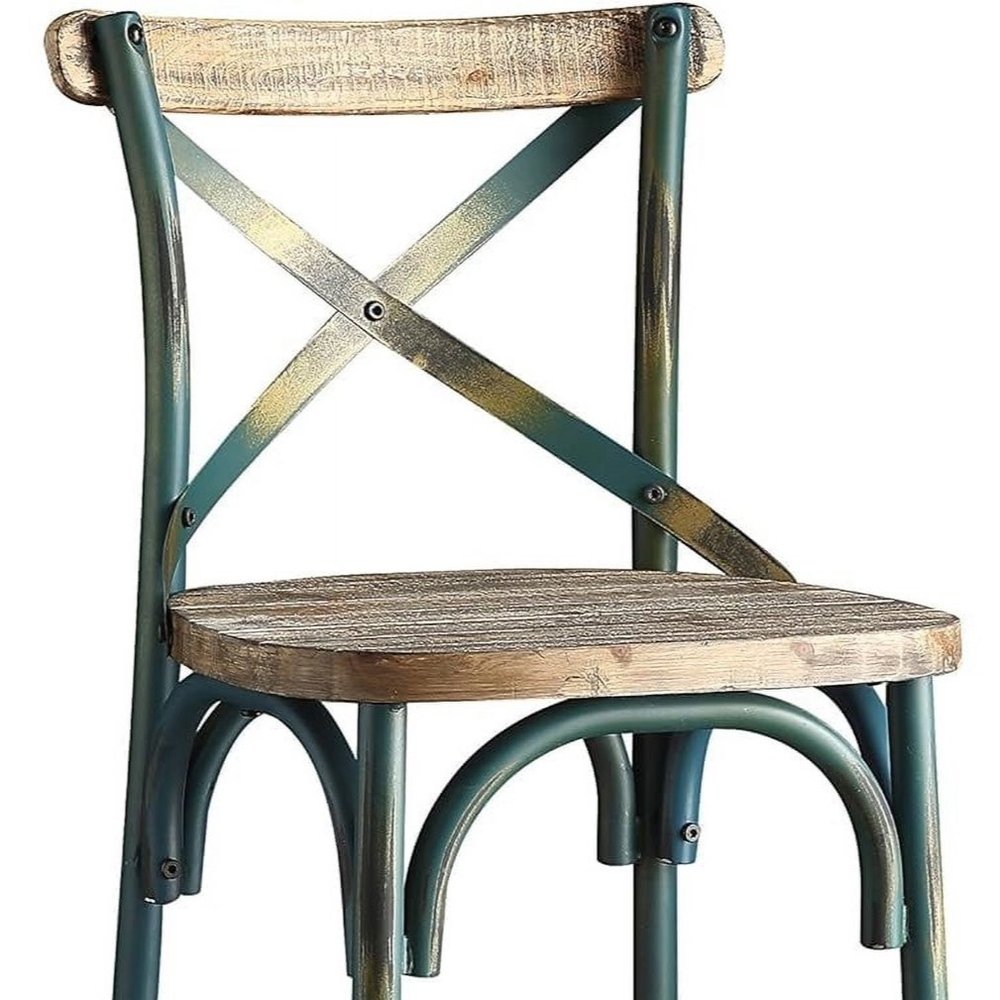 21" Brown And Sky Blue Iron Bar Chair