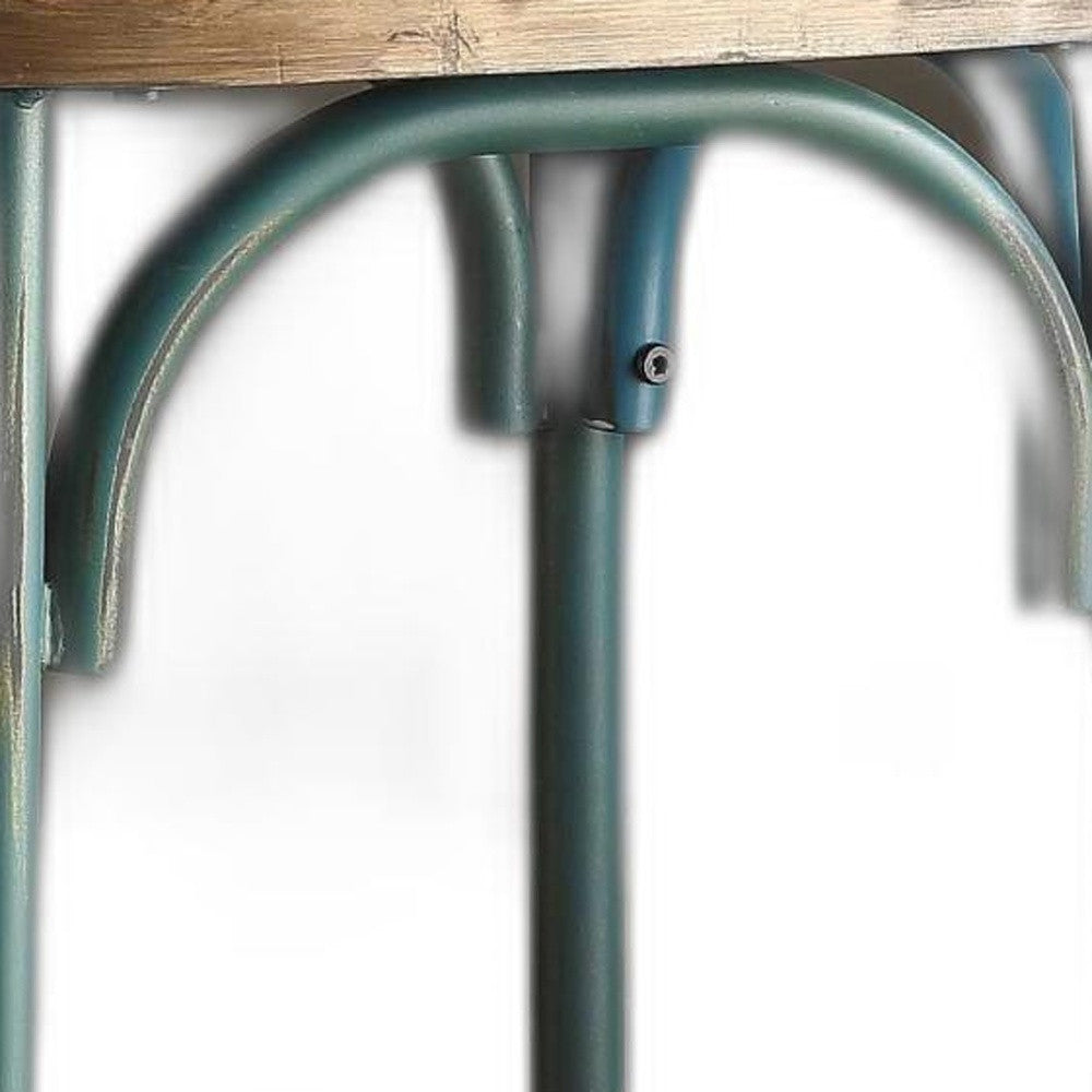 21" Brown And Turquoise Solid Wood And Metal Bar Chair