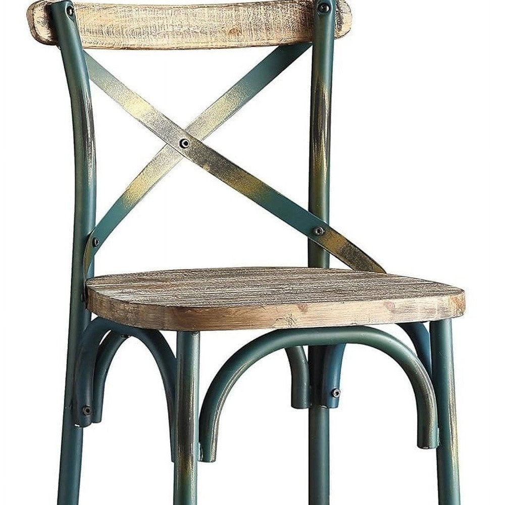 21" Brown And Sky Blue Iron Bar Chair