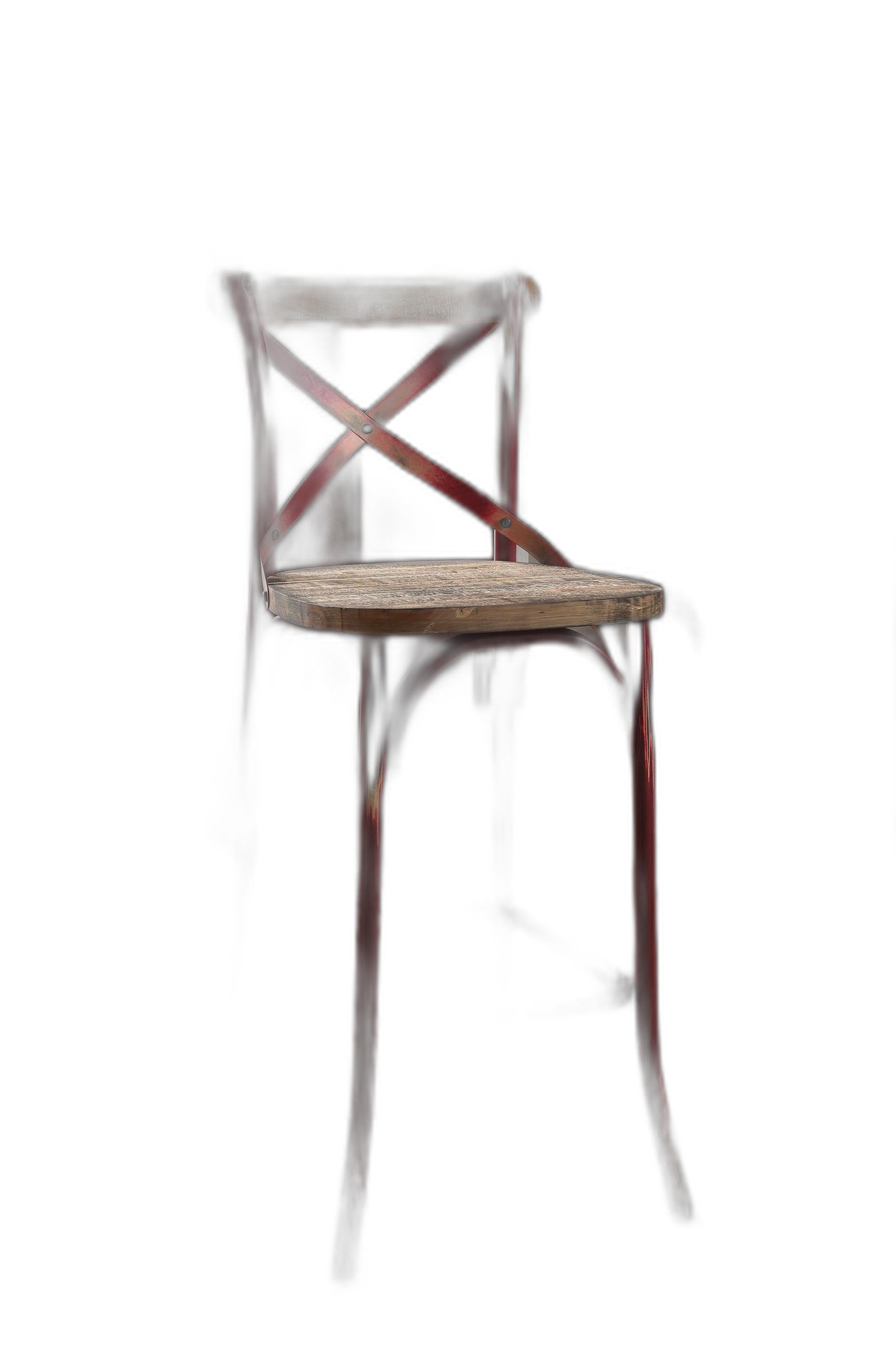 21" Brown And Red Iron Bar Chair