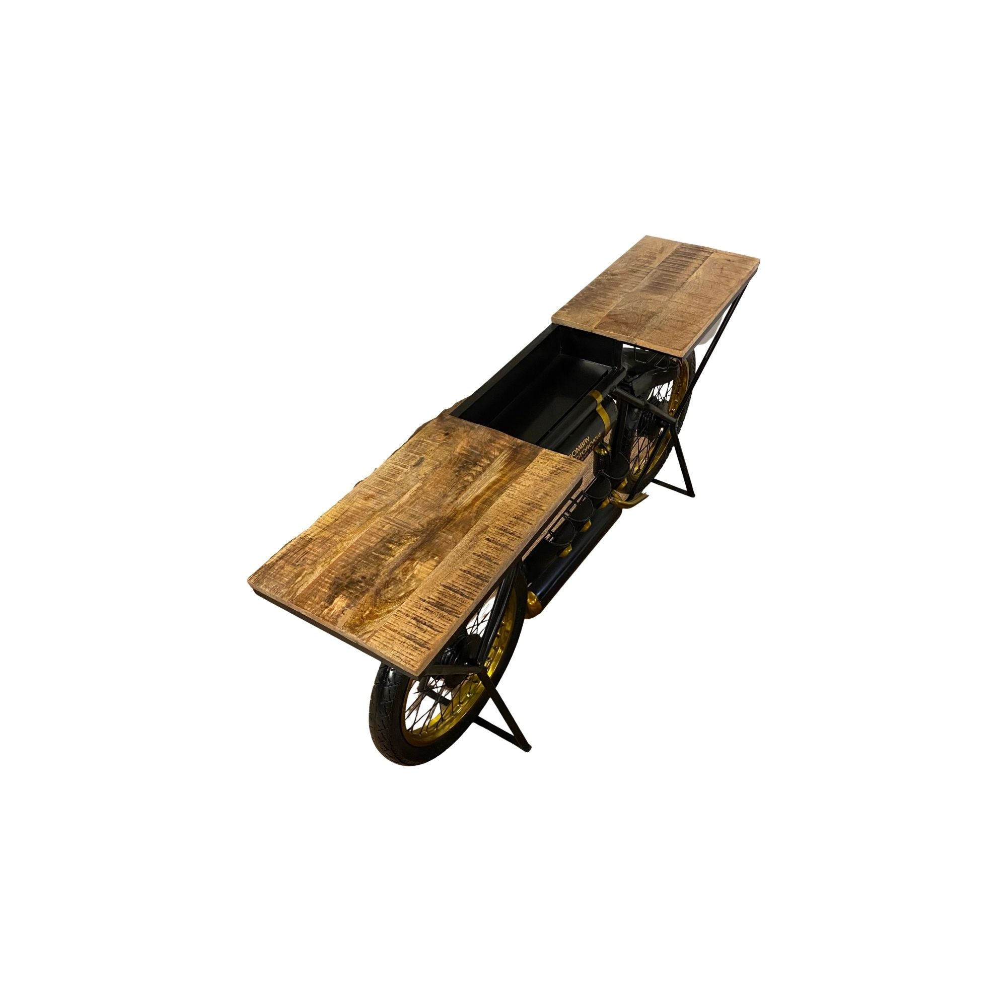 Black and Gold Iron And Solid Wood Bar Cart With Wine Storage