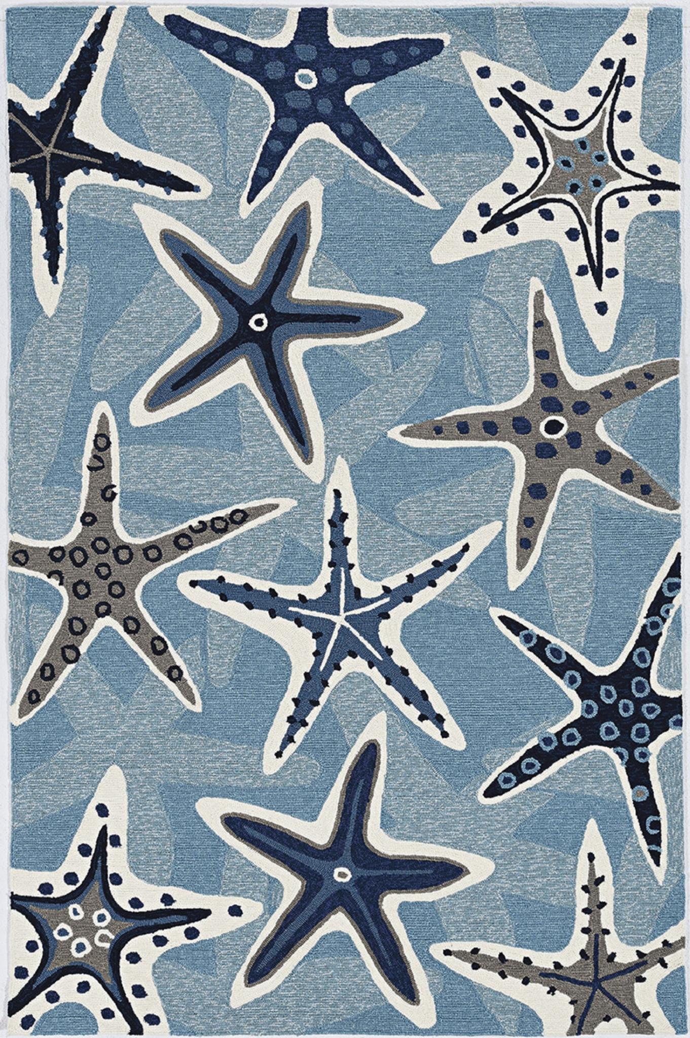 2' X 3' Navy Blue And Aqua Starfish Hand Tufted Area Rug