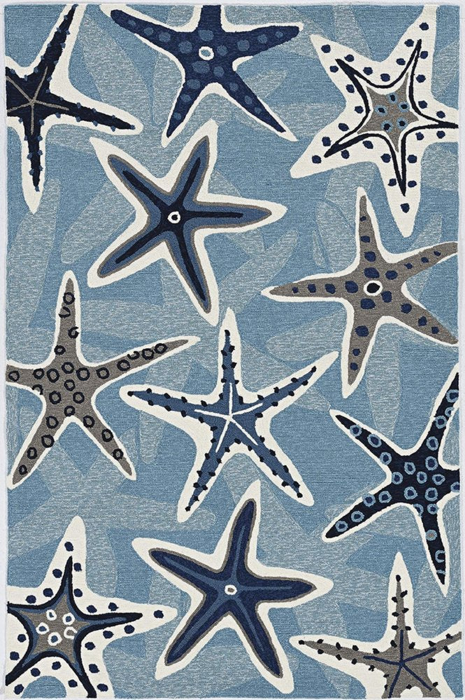 2' X 3' Navy Blue And Aqua Starfish Hand Tufted Area Rug