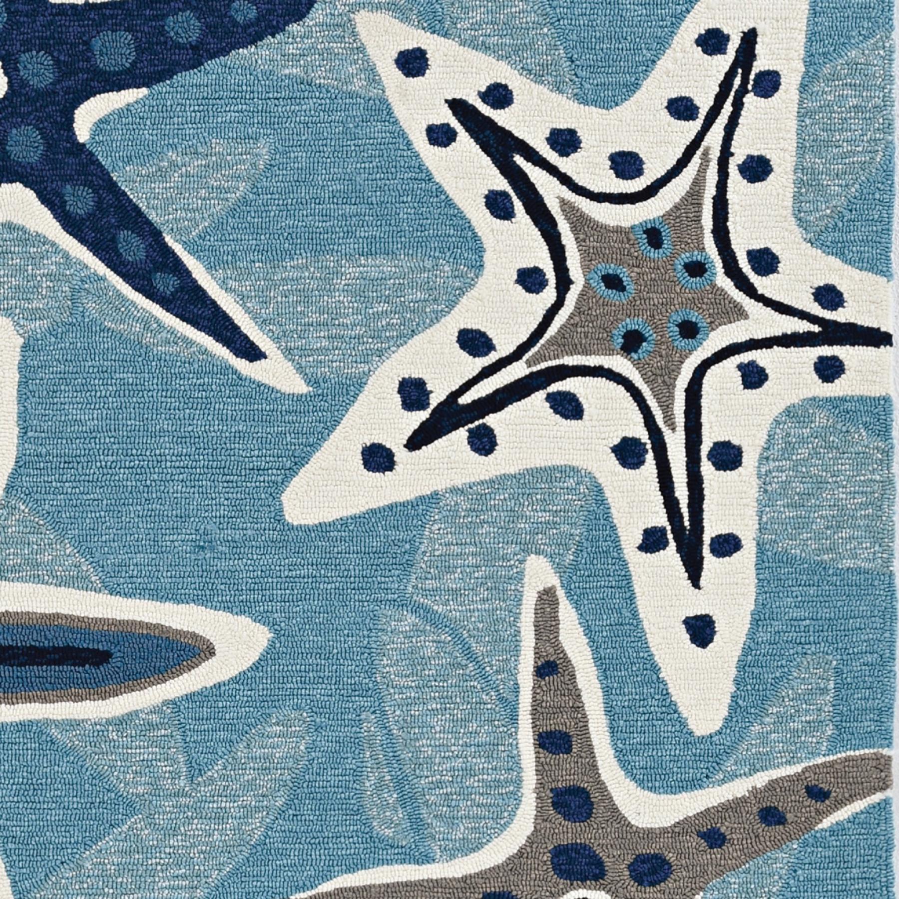 2' X 3' Navy Blue And Aqua Starfish Hand Tufted Area Rug