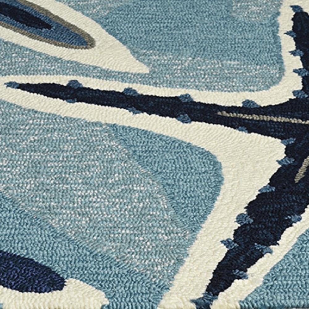 2' X 3' Navy Blue And Aqua Starfish Hand Tufted Area Rug