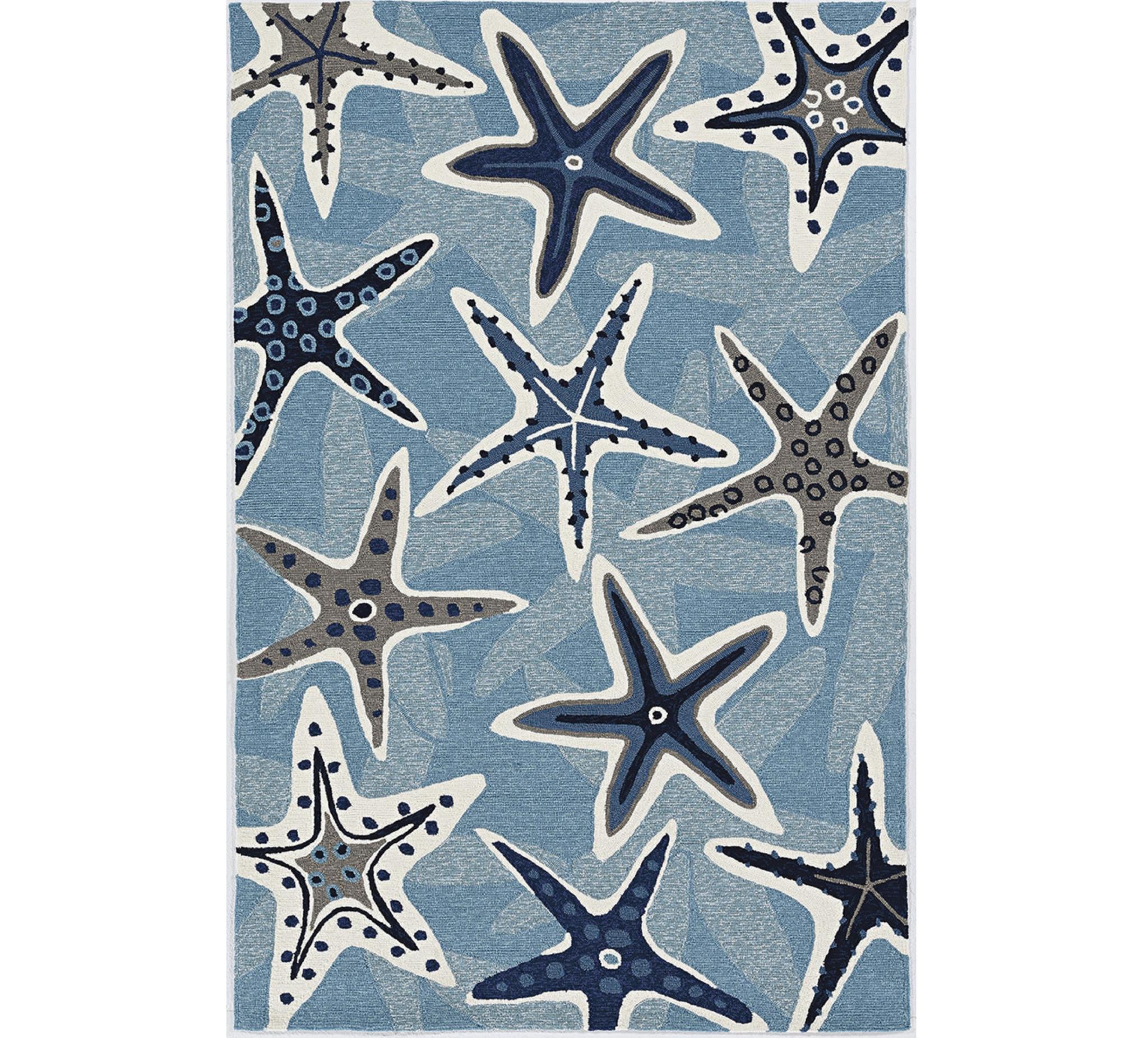 2' X 3' Navy Blue And Aqua Starfish Hand Tufted Area Rug