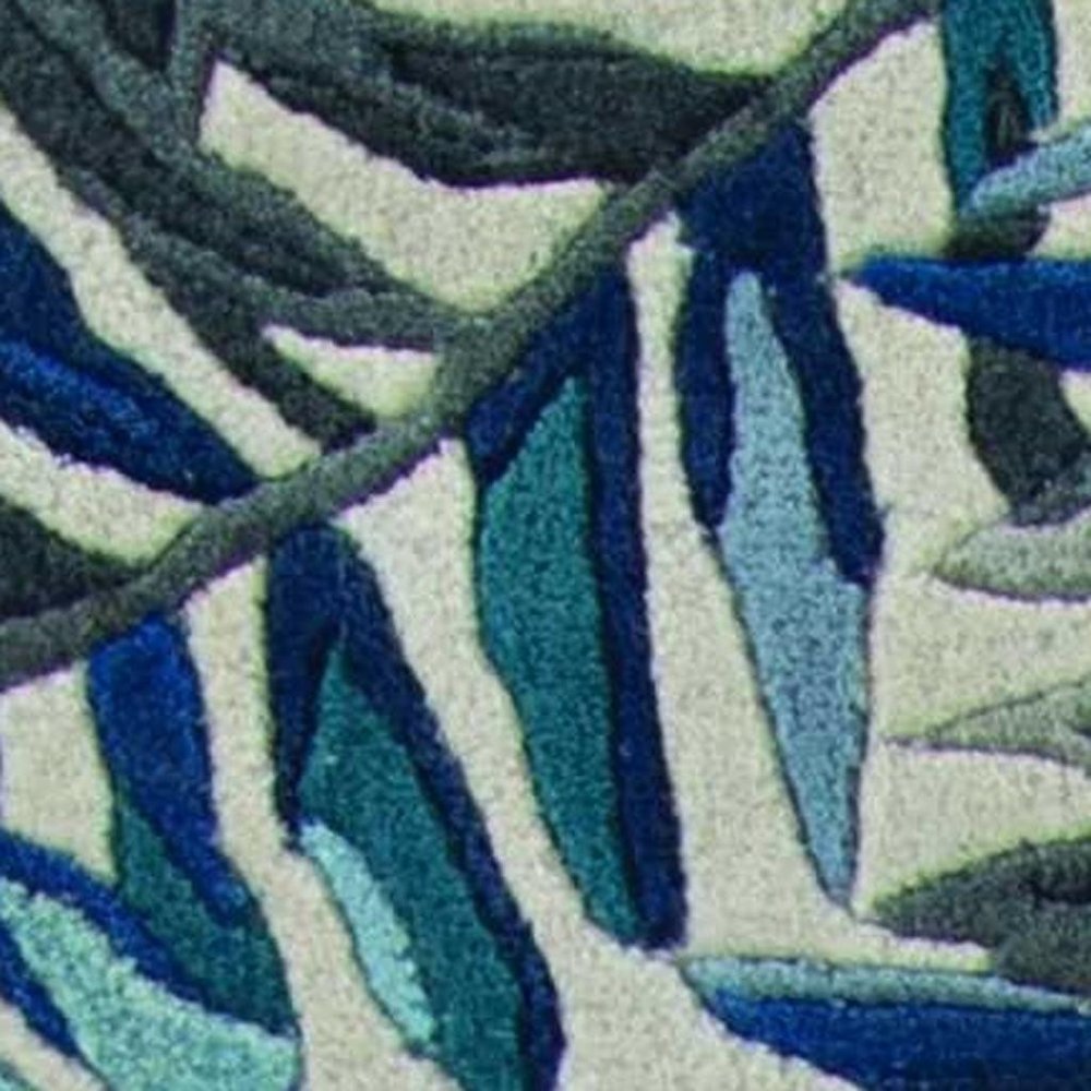 8' Blue And Gray Wool Botanical Leaves Hand Tufted Runner Rug