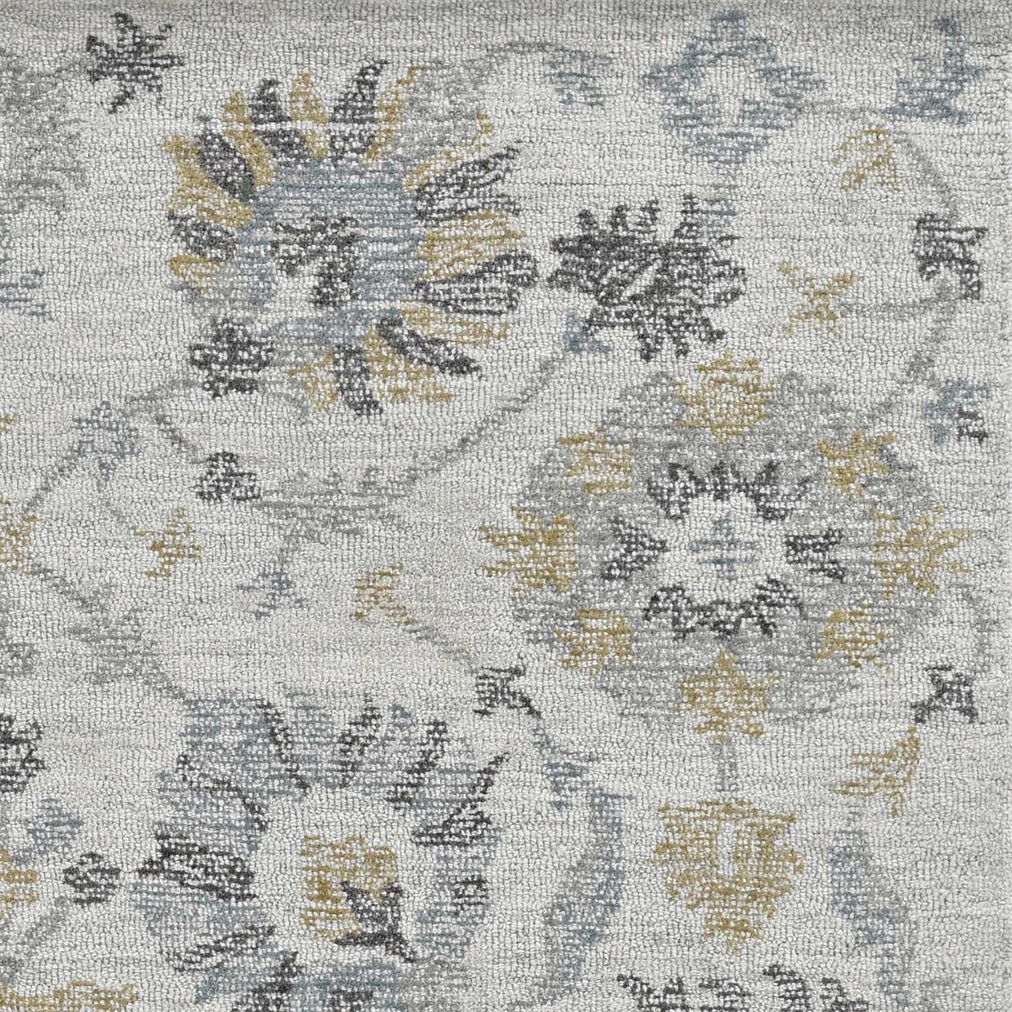 8' Ivory Gray And Green Wool Floral Hand Tufted Runner Rug