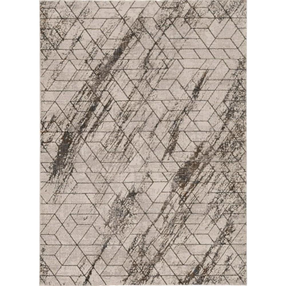 7' Ivory Machine Woven Abstract Geometric Indoor Runner Rug