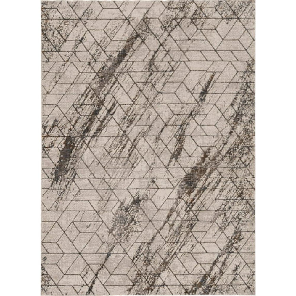 7' Ivory Machine Woven Abstract Geometric Indoor Runner Rug