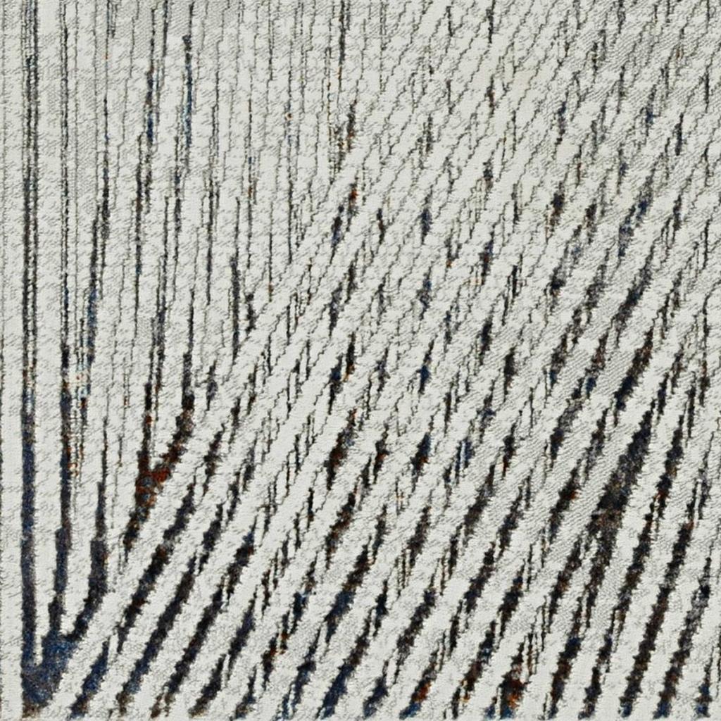 7' Ivory Grey Machine Woven Geometric Lines Indoor Runner Rug