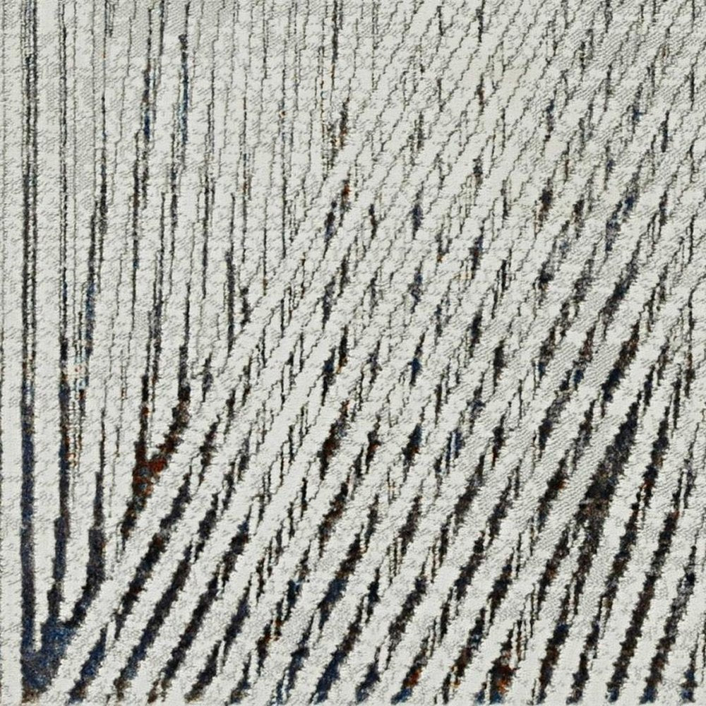 7' Ivory Grey Machine Woven Geometric Lines Indoor Runner Rug