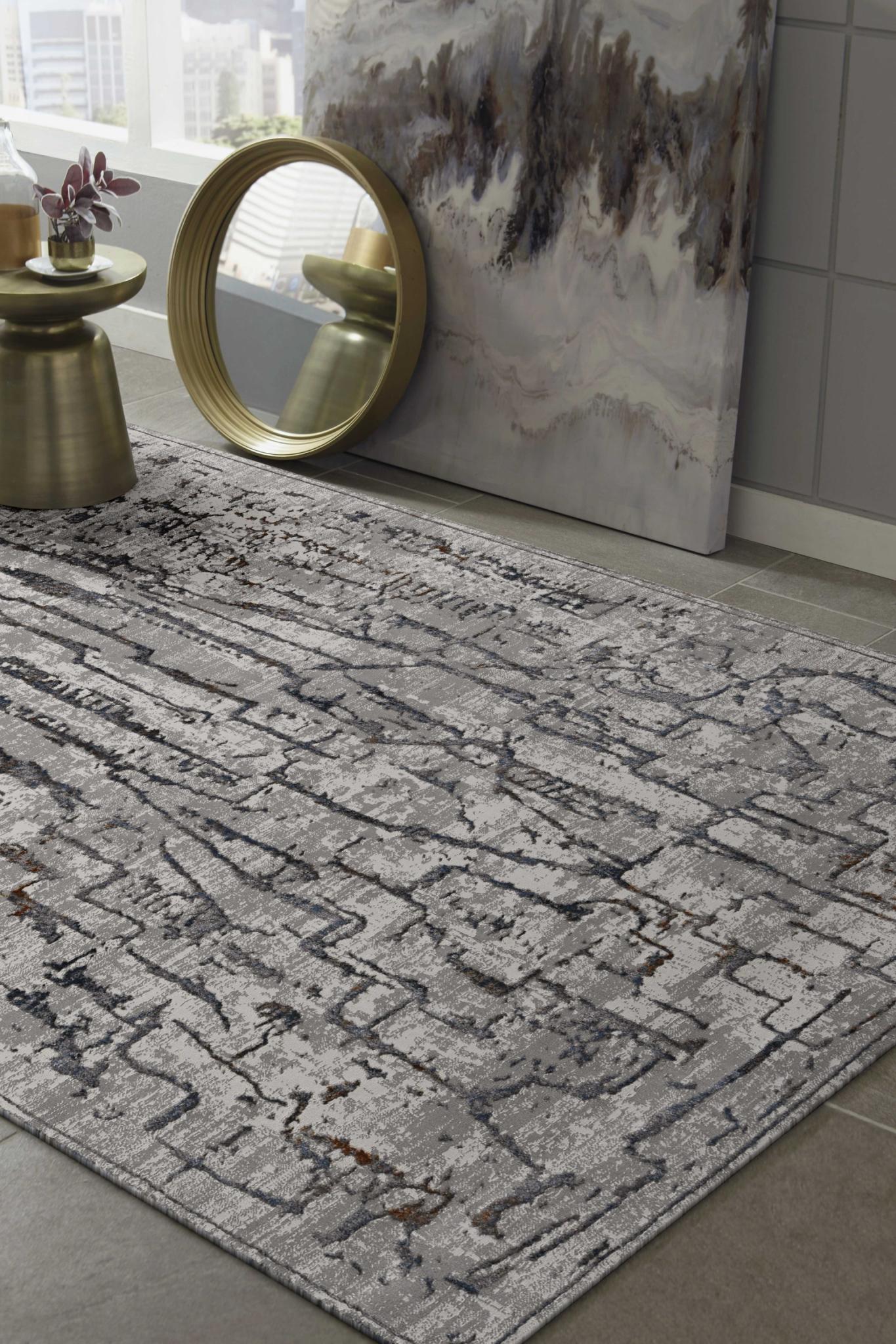 7' Gray And Black Abstract Runner Rug