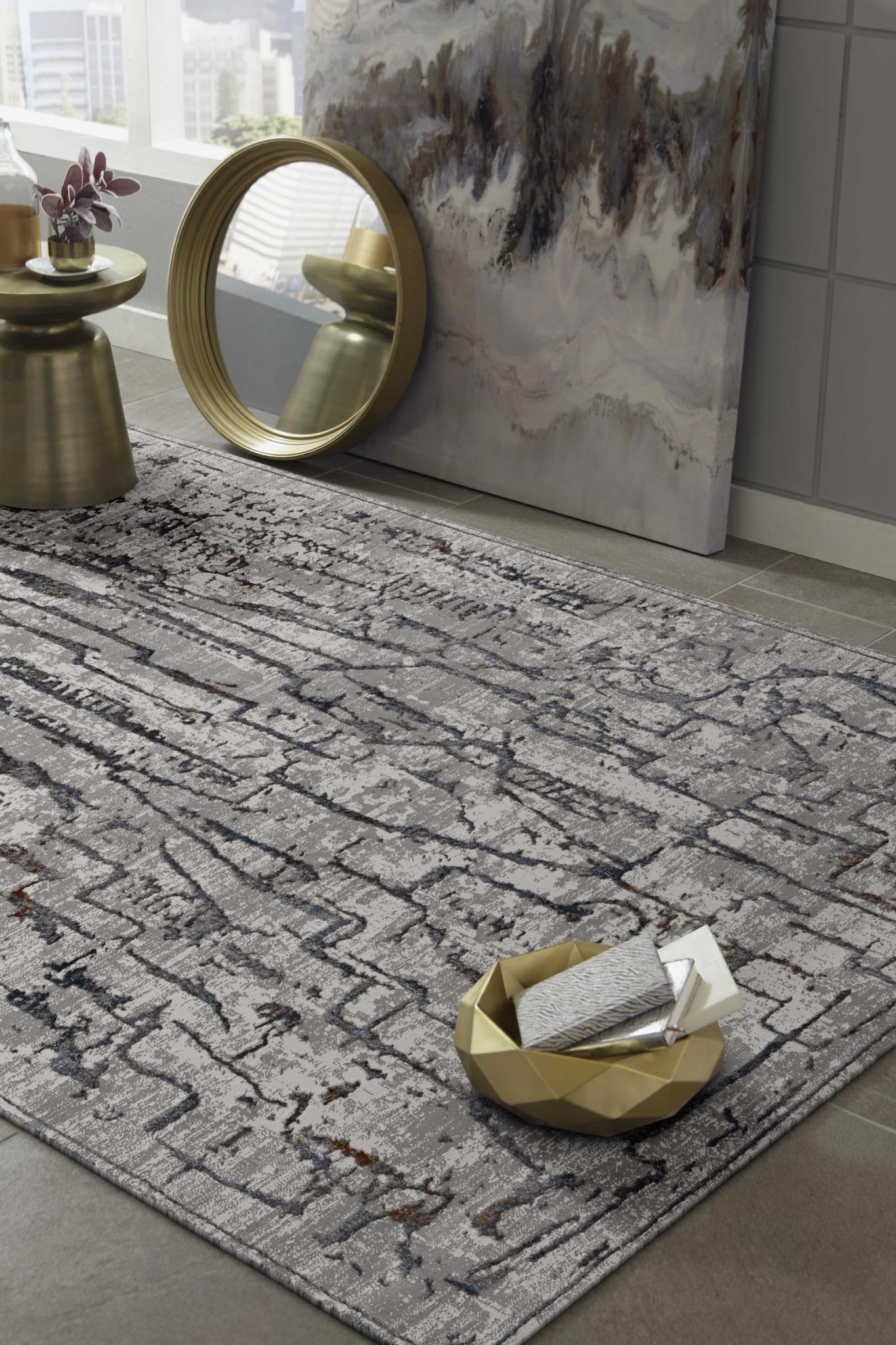 7' Gray And Black Abstract Runner Rug
