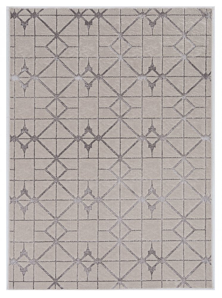 3' X 5' Ivory And Brown Geometric Area Rug