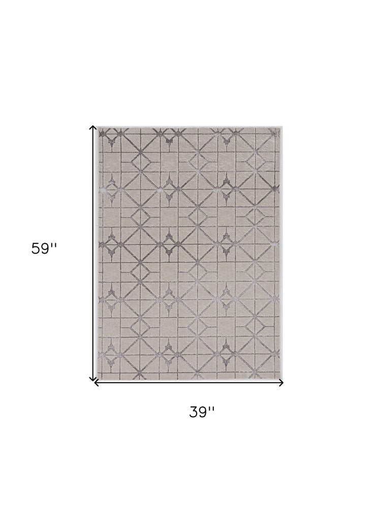 3' X 5' Ivory And Brown Geometric Area Rug
