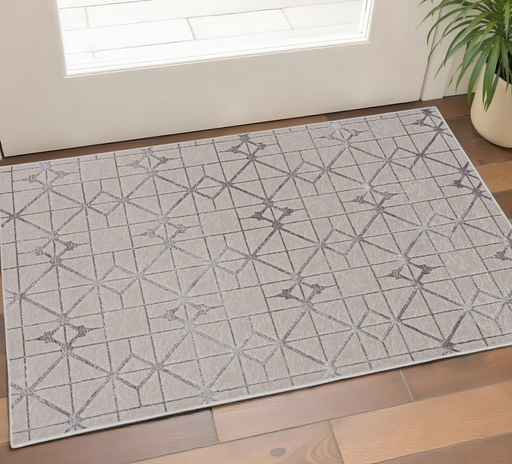 3' X 5' Ivory And Brown Geometric Area Rug
