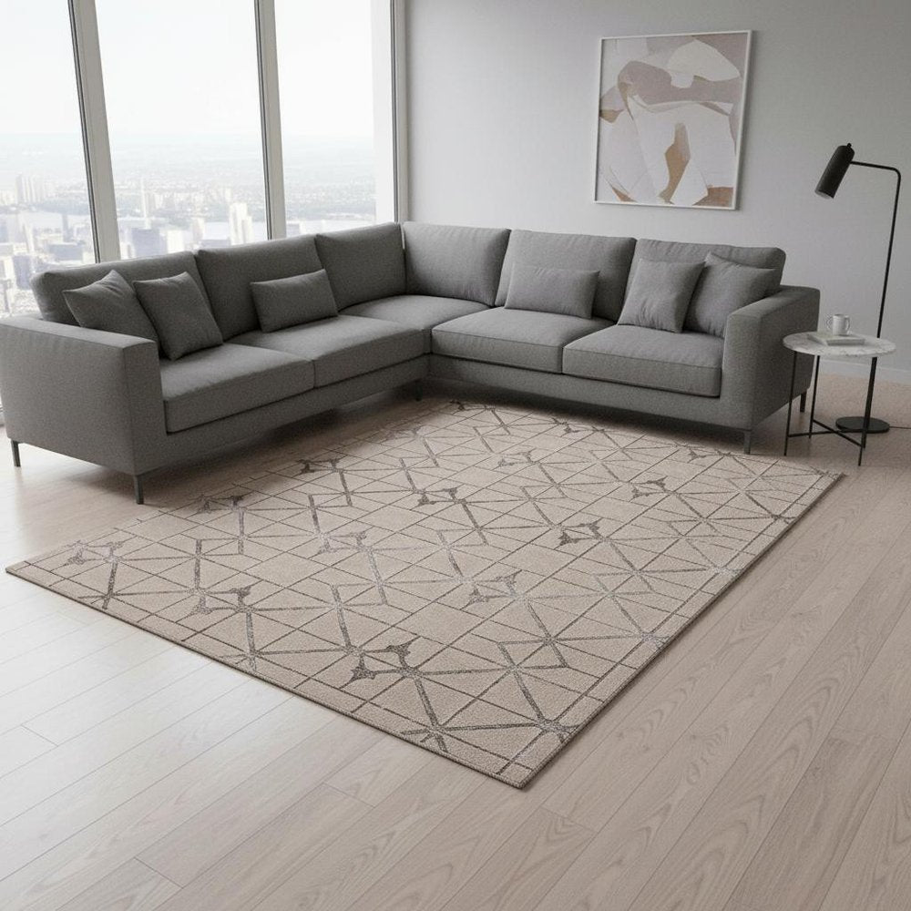8' X 11' Ivory And Brown Geometric Area Rug