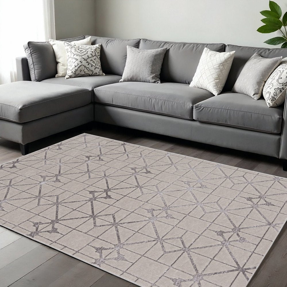 3' X 5' Ivory And Brown Geometric Area Rug