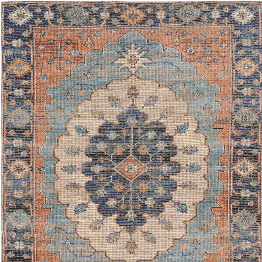 5' X 7' Blue Orange And Black Jute Medallion Hand Woven Area Rug