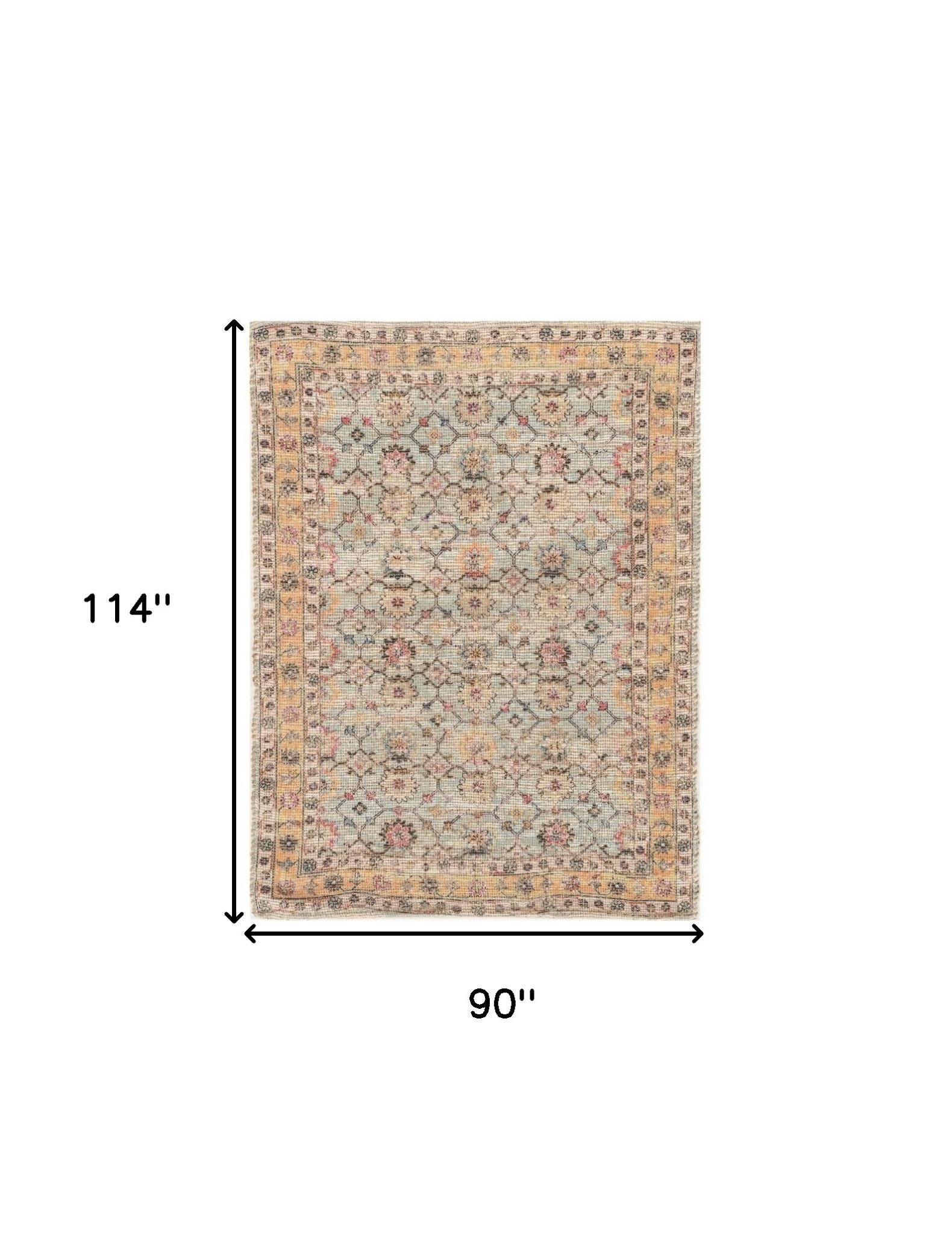 8' X 10' Blue And Beige Jute Floral Hand Woven Area Rug