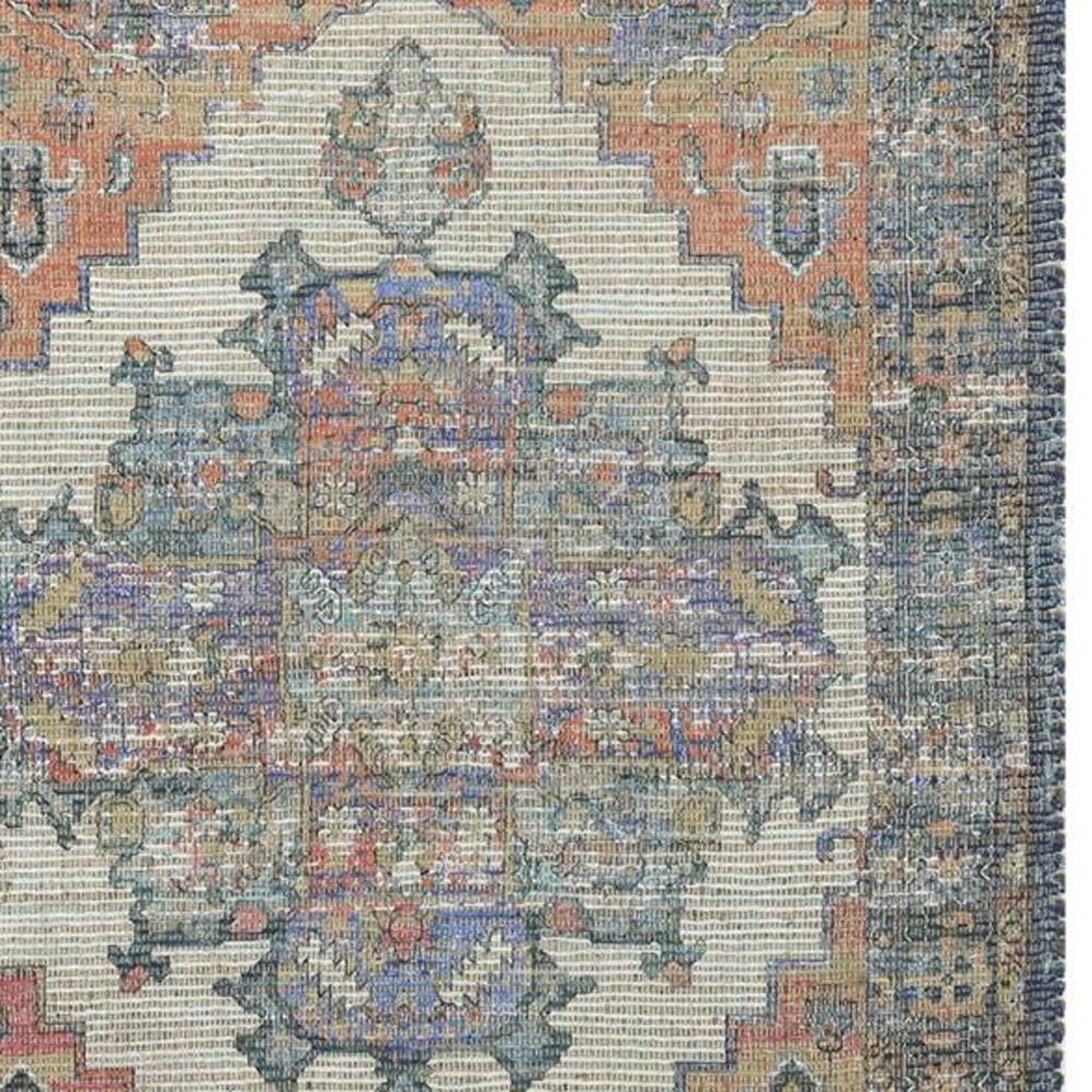 8' X 10' Blue Brick Red And Brown Medallion Hand Woven Distressed Area Rug